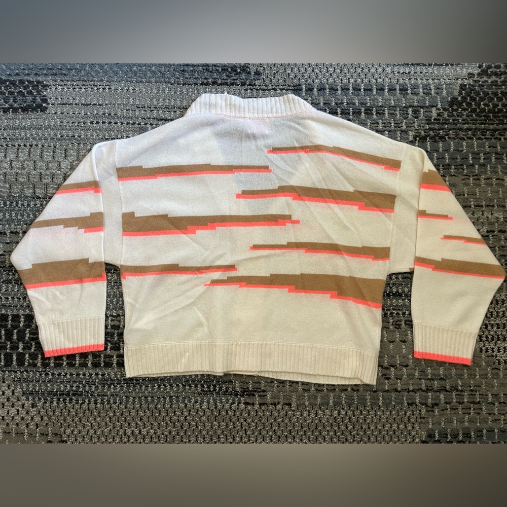 NWT Brodie Cashmere Glitch Zebra Cardigan, Organic White, Camel, Coral, Size Med - Picture 11 of 11